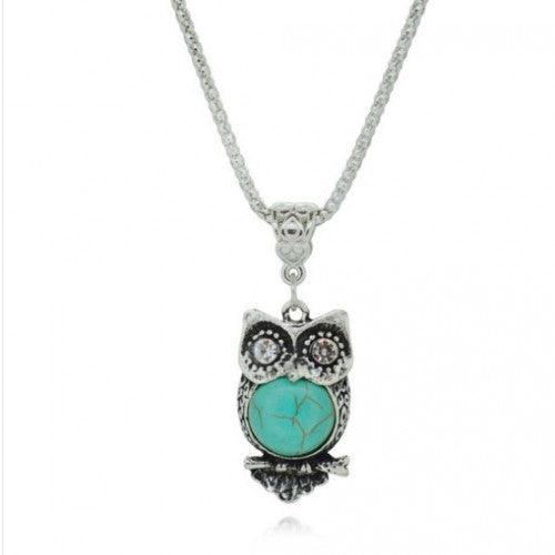 Retro pendant Choker Necklace Turquoise Silver Plated Owl Necklaces