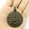 Antique silver tone round flowers pendant necklace , 70cm chain long necklace - 2 colors antique bronze