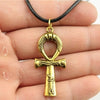 fashion 2 colors antique bronze, antique gold color 43*19mm egypt ankh cross pendant leather chain necklace