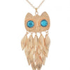 Retro Silver Owl Wire Hook Turquoise Pendant Necklace