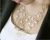 Multilayer Pendants Rhinestone gold hollow flowers necklace